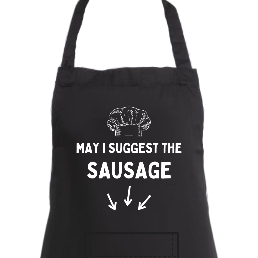 Second Ave Men's Funny May I Suggest The Sausage Black Apron BBQ Grill Cooking Kitchen Apron