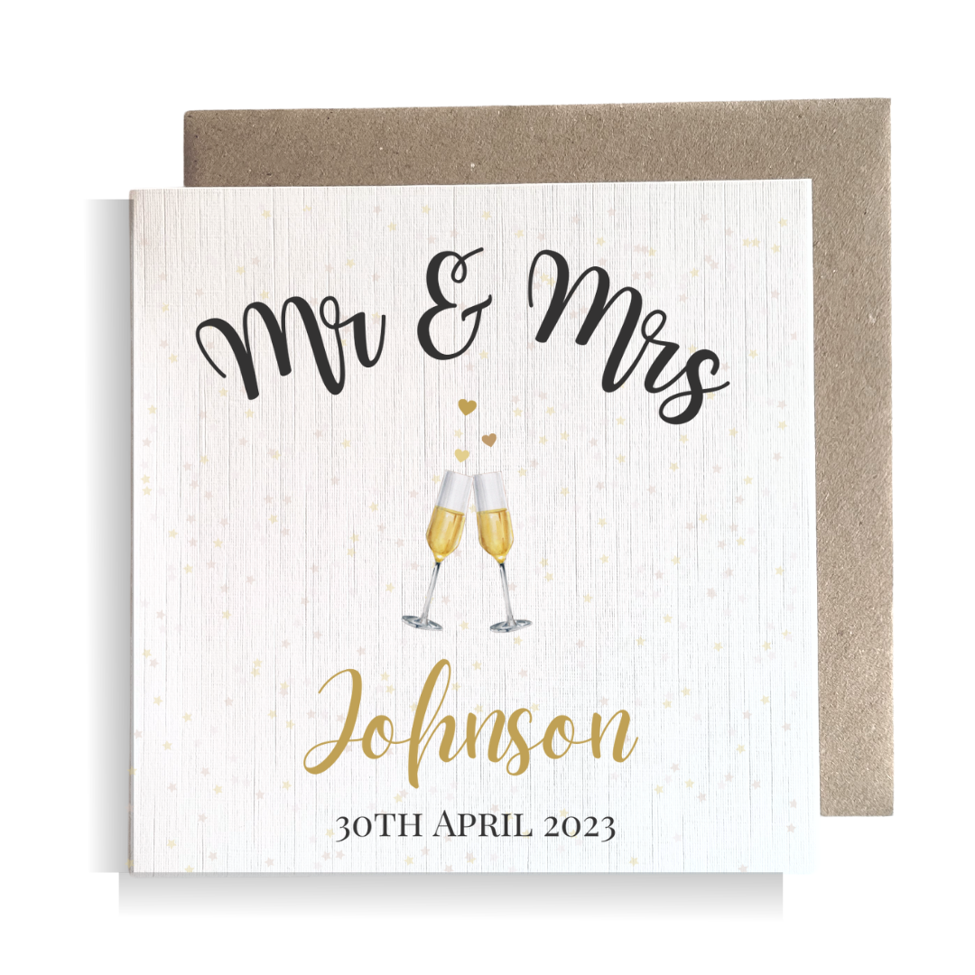 Second Ave Personalised Mr & Mrs Champagne Square Card Wedding Day Married Congratulations Card