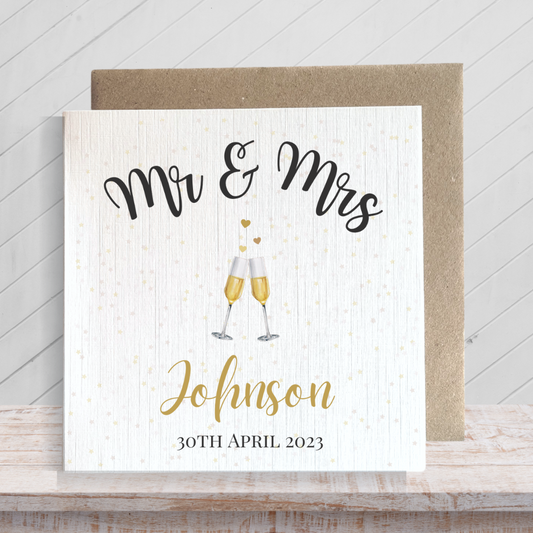 Second Ave Personalised Mr & Mrs Champagne Square Card Wedding Day Married Congratulations Card
