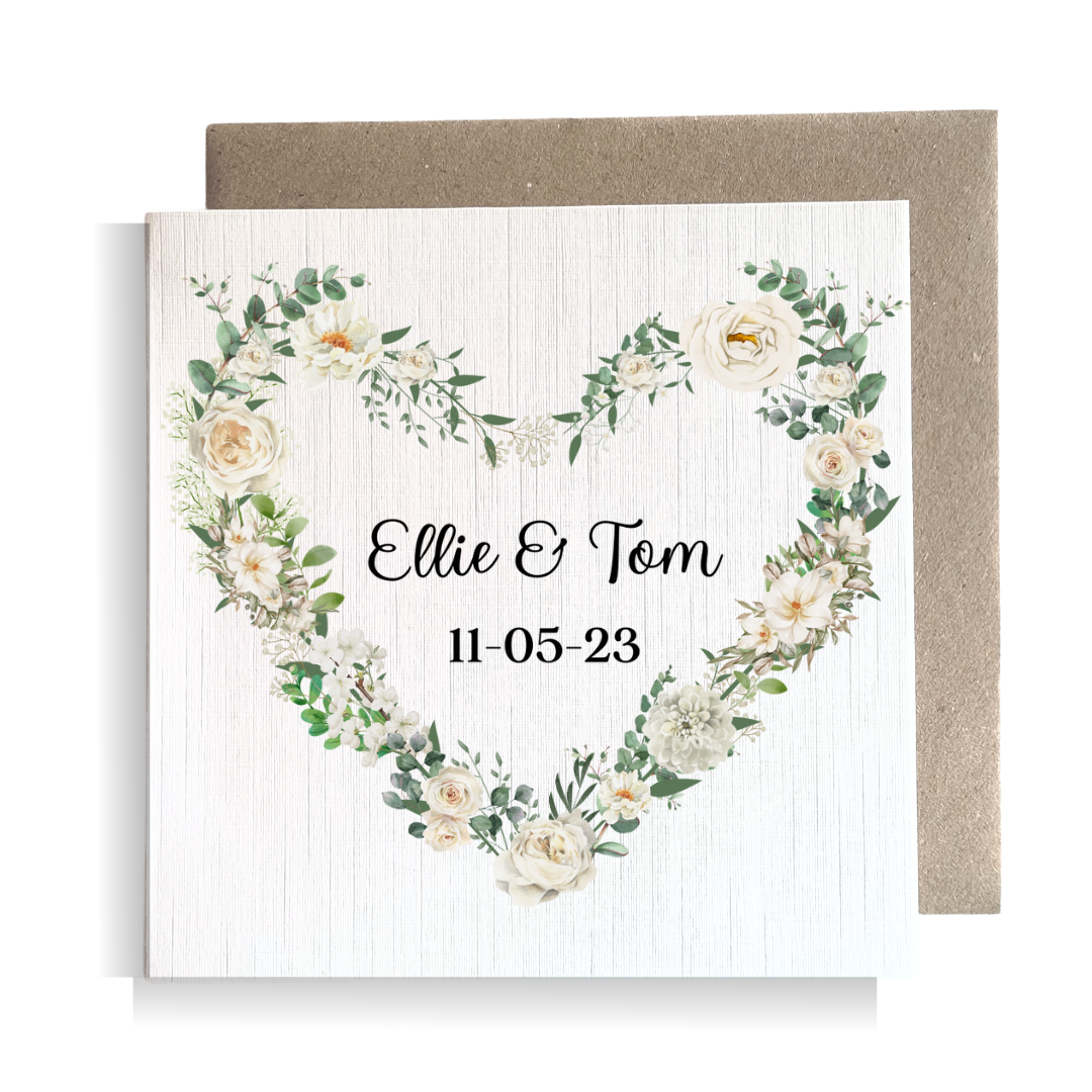 Second Ave Personalised Flower Heart Wreath Square Card Wedding Day Married Congratulations Card