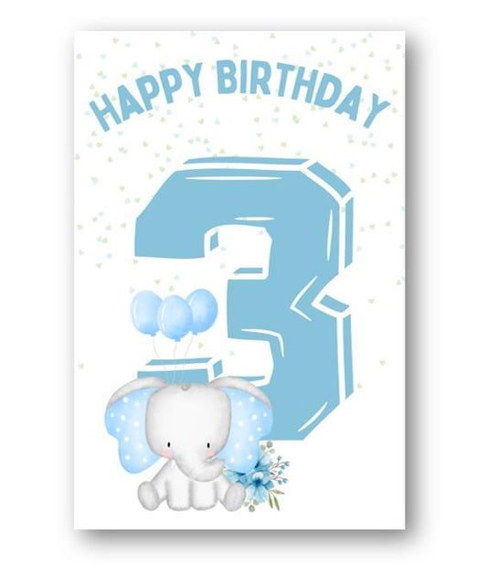 Second Ave 3rd Birthday Age 3 Cute Elephant Blue Baby Boy Children's Kids Happy Birthday Card Greetings Card