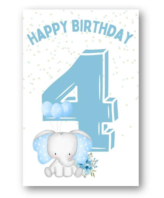 Second Ave 4th Birthday Age 4 Cute Elephant Blue Baby Boy Children's Kids Happy Birthday Card Greetings Card