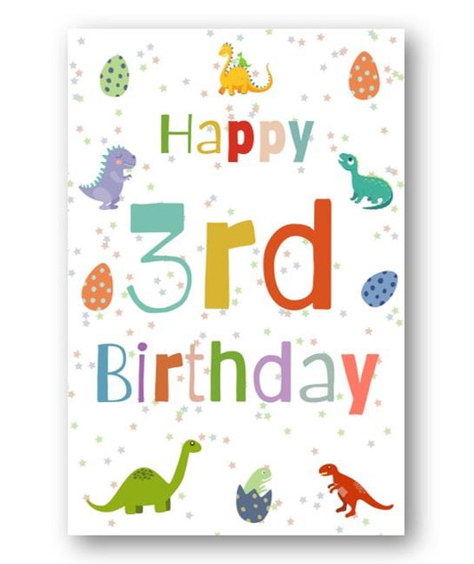 Second Ave 3rd Birthday Age 3 Dinosaur Children's Kids Happy Birthday Card Greetings Card For Boys or Girls
