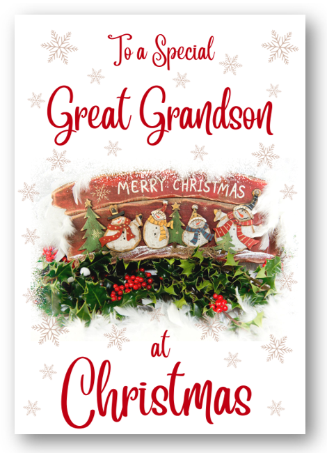 Second Ave Great Grandson Christmas Red Holly Snowman Xmas Holiday Festive Greetings Card