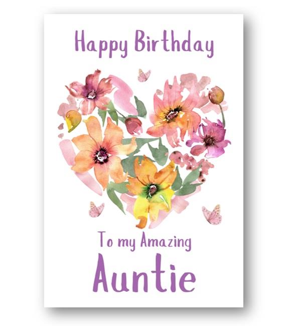 Second Ave Auntie Flower Heart Cute Happy Birthday Card Greetings Card For Her