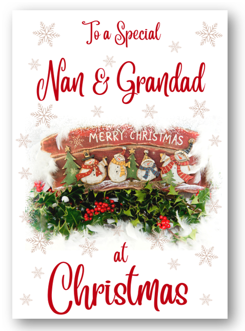 Second Ave Nan & Grandad Christmas Red Holly Snowman Xmas Holiday Festive Greetings Card