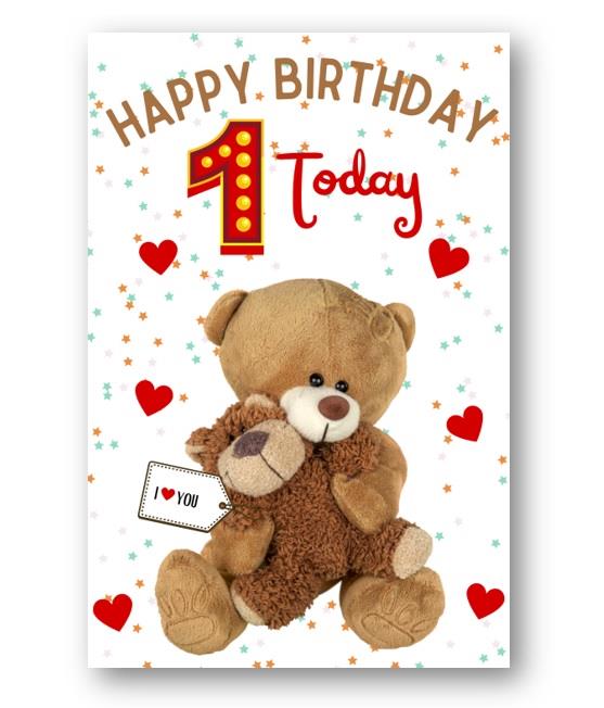 Second Ave 1st Birthday Age 1 I Love You Bear Cute Happy Birthday Card Greetings Card