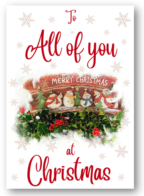 Second Ave All of You Christmas Red Holly Snowman Xmas Holiday Festive Greetings Card