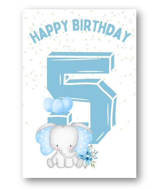 Second Ave 5th Birthday Age 5 Cute Elephant Blue Baby Boy Children's Kids Happy Birthday Card Greetings Card
