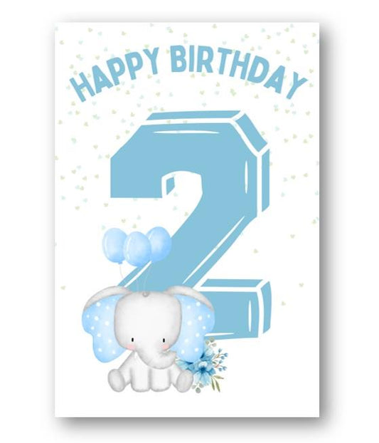 Second Ave 2nd Birthday Age 2 Cute Elephant Blue Baby Boy Children's Kids Happy Birthday Card Greetings Card