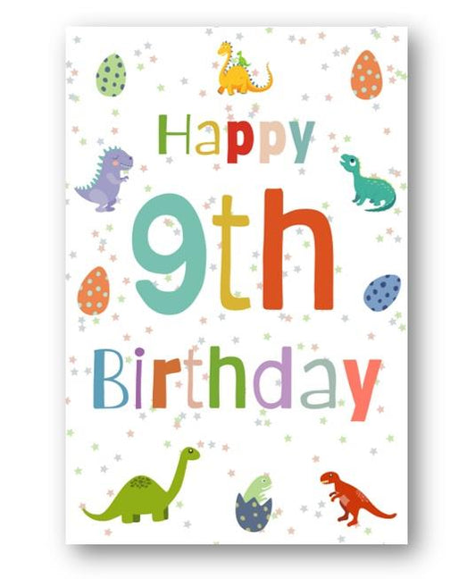 Second Ave 9th Birthday Age 9 Dinosaur Children's Kids Happy Birthday Card Greetings Card For Boys or Girls