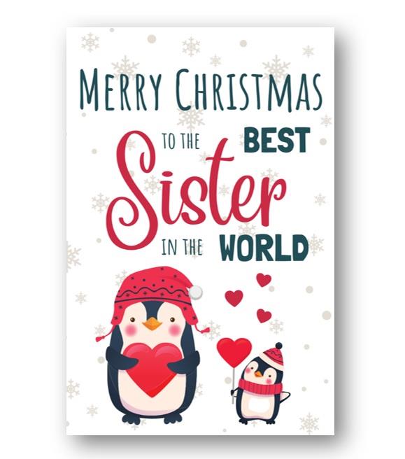 Second Ave Best Sister Penguin Children's Kids Christmas Xmas Holiday Festive Greetings Card