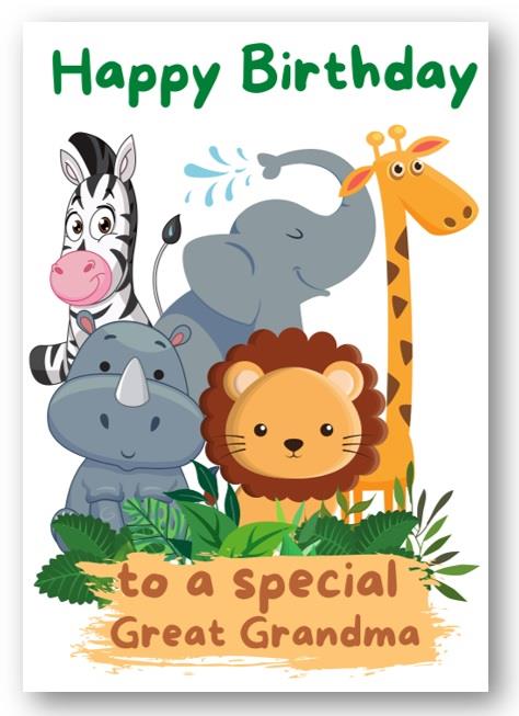 Second Ave Great Grandma Safari Children's Kids Birthday Card For Her Greetings Card
