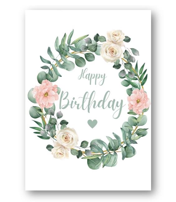 Second Ave Flower Wreath Cute Happy Birthday Card Greetings Card For Her Female Friend