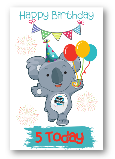 Second Ave Age 5 Children's Kids Koala Bear 5th Birthday Card Greetings Card