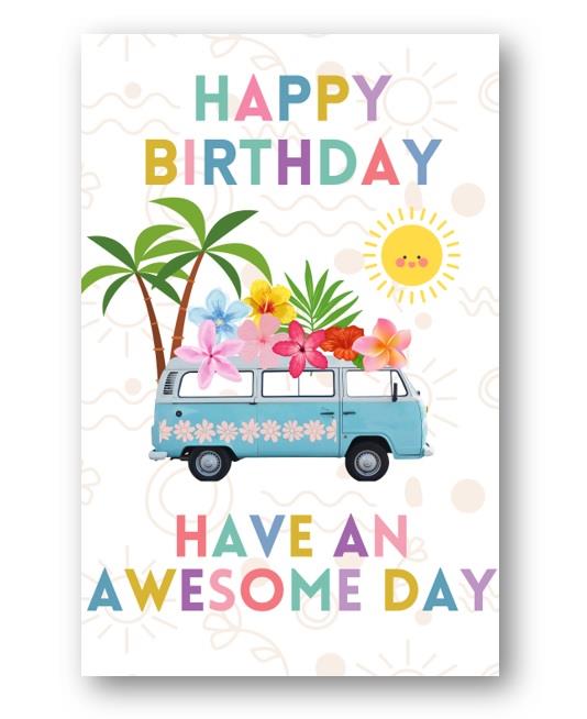 Second Ave Campervan Sunny Happy Birthday Card Greetings Card Friend