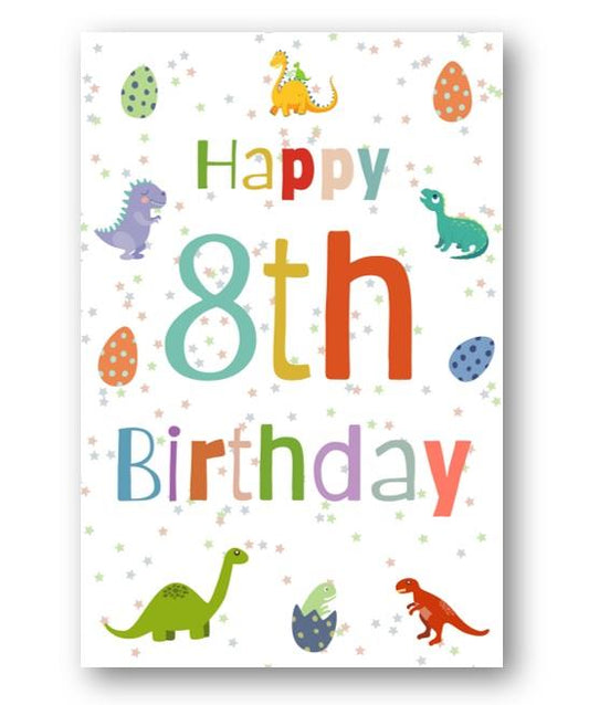 Second Ave 8th Birthday Age 8 Dinosaur Children's Kids Happy Birthday Card Greetings Card For Boys or Girls