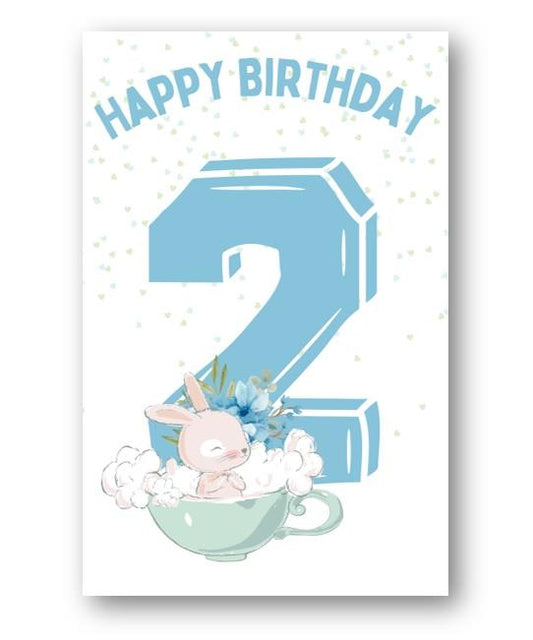 Second Ave 2nd Birthday Age 2 Cute Rabbit Blue Baby Boy Children's Kids Happy Birthday Card Greetings Card