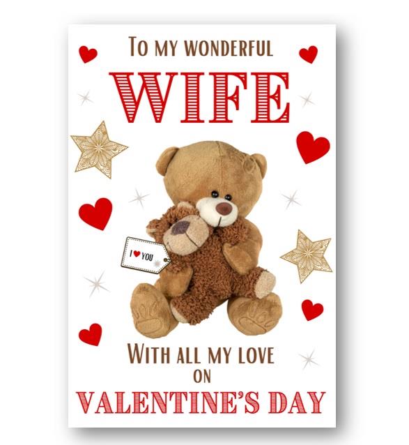 Second Ave Wonderful Wife I Love You Bear Valentine Card For Her Cute Romantic Valentine's Day