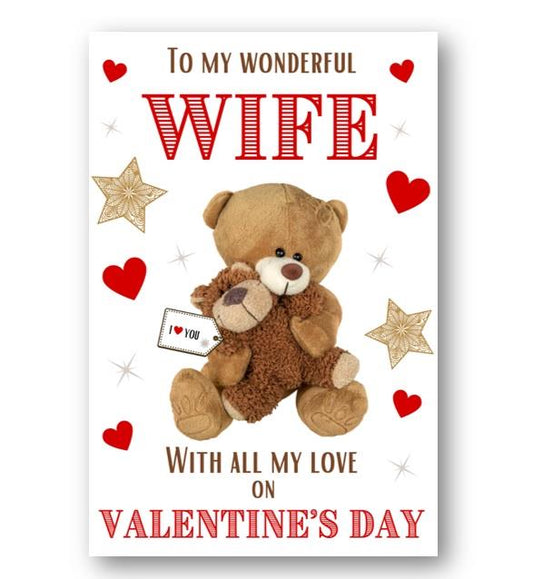 Second Ave Wonderful Wife I Love You Bear Valentine Card For Her Cute Romantic Valentine's Day