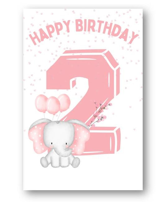 Second Ave 2nd Birthday Age 2 Cute Elephan Pink Baby Girl Children's Kids Happy Birthday Card Greetings Card
