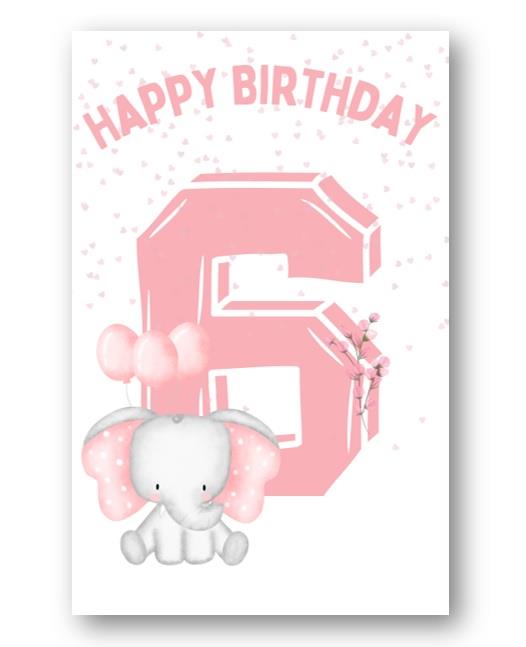 Second Ave 6th Birthday Age 6 Cute Elephant Pink Baby Girl Children's Kids Happy Birthday Card Greetings Card