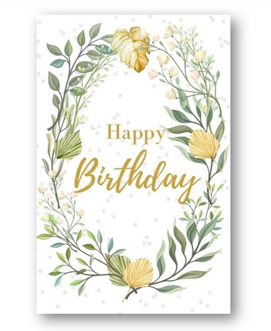 Second Ave Cute Green Gold Flower Wreath Happy Birthday Card Greetings Card Friend Relative