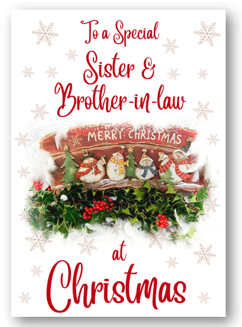 Second Ave Sister & Brother-in-Law Christmas Red Holly Snowman Xmas Holiday Festive Greetings Card