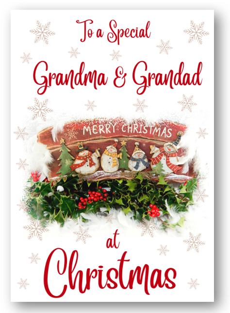 Second Ave Grandma & Grandad Christmas Red Holly Snowman Xmas Holiday Festive Greetings Card
