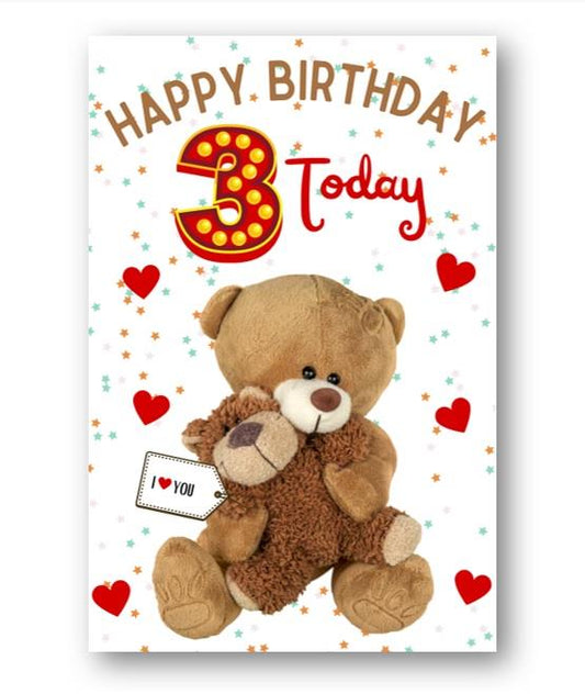 Second Ave 3rd Birthday Age 3 I Love You Bear Cute Happy Birthday Card Greetings Card