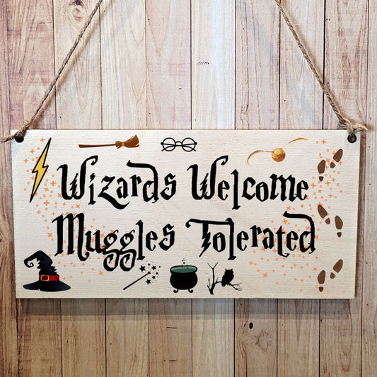 Second Ave Funny Wizards Welcome Muggles Tolerated Wooden Hanging Gift Friendship Rectangle Sign Plaque