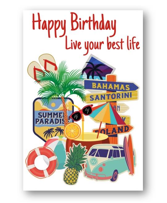 Second Ave Live Your Best Life Travelling Beach Happy Birthday Card Greetings Card Friend