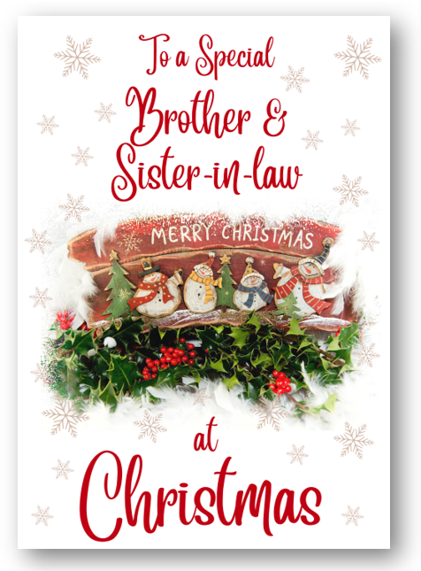 Second Ave Brother & Sister-in-Law Christmas Red Holly Snowman Xmas Holiday Festive Greetings Card
