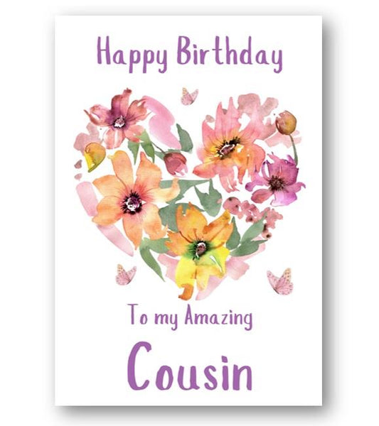 Second Ave Cousin Flower Heart Cute Happy Birthday Card Greetings Card For Her