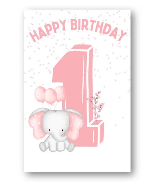 Second Ave 1st Birthday Age 1 Cute Elephant Pink Baby Girl Children's Kids Happy Birthday Card Greetings Card