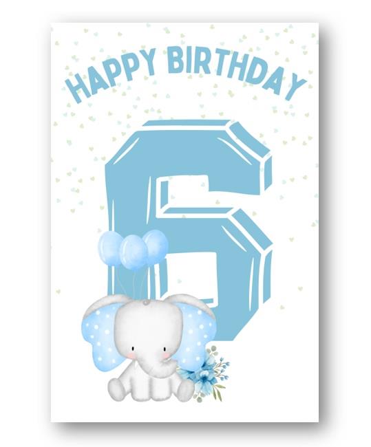 Second Ave 6th Birthday Age 6 Cute Elephant Blue Baby Boy Children's Kids Happy Birthday Card Greetings Card