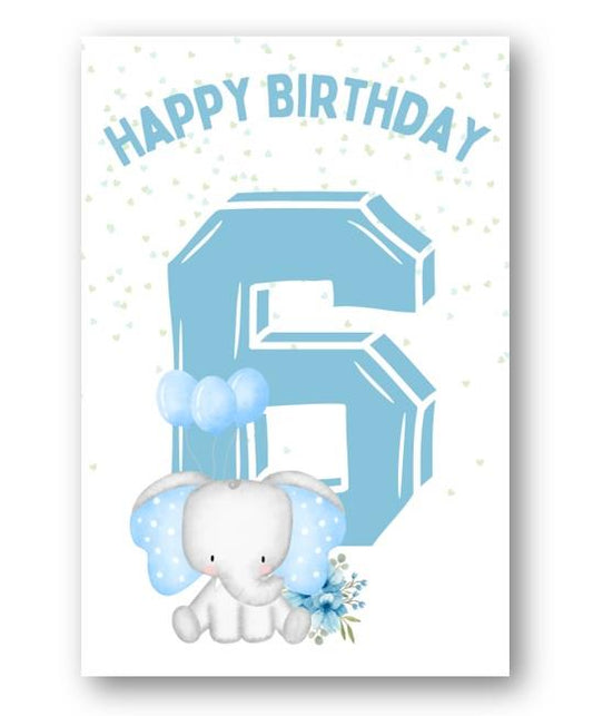 Second Ave 6th Birthday Age 6 Cute Elephant Blue Baby Boy Children's Kids Happy Birthday Card Greetings Card