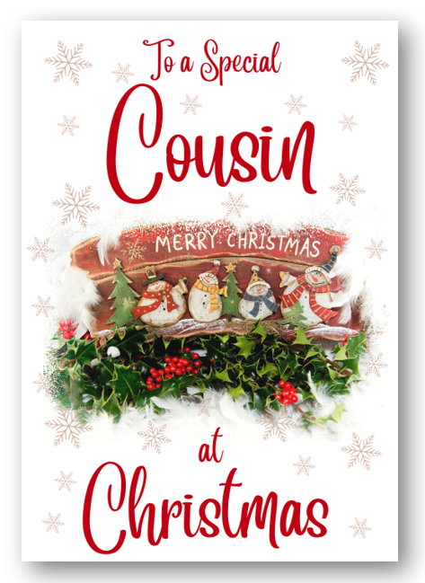 Second Ave Cousin Christmas Red Holly Snowman Xmas Holiday Festive Greetings Card