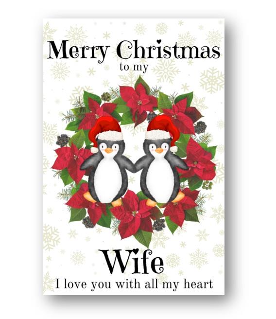 Second Ave Wife Christmas Wreath Penguin Love Romantic Xmas Holiday Festive Greetings Card