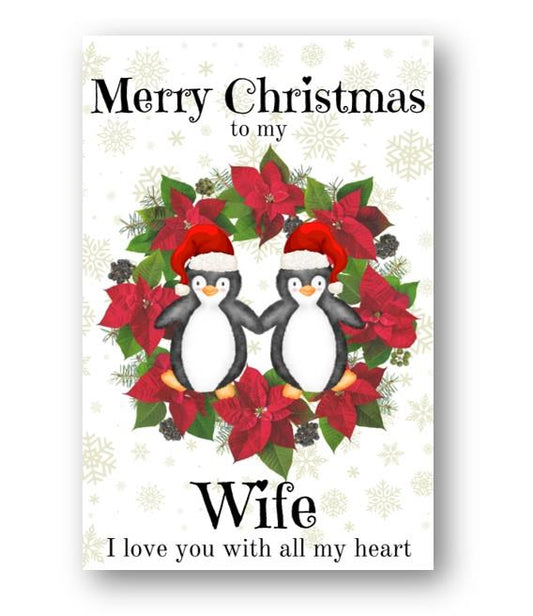Second Ave Wife Christmas Wreath Penguin Love Romantic Xmas Holiday Festive Greetings Card