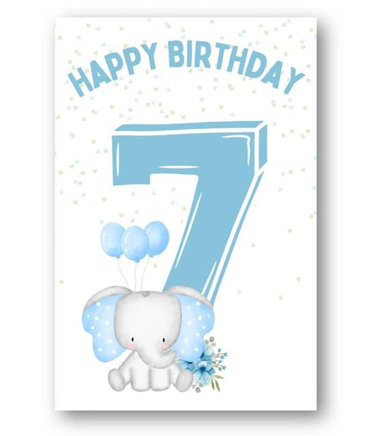 Second Ave 7th Birthday Age 7 Cute Elephant Blue Baby Boy Children's Kids Happy Birthday Card Greetings Card