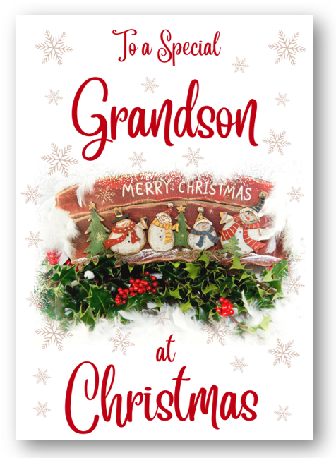 Second Ave Grandson Christmas Red Holly Snowman Xmas Holiday Festive Greetings Card
