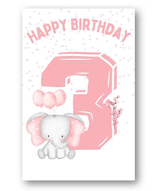 Second Ave 3rd Birthday Age 3 Cute Elephant Pink Baby Girl Children's Kids Happy Birthday Card Greetings Card