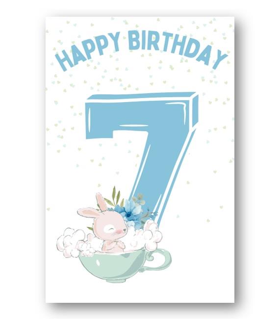 Second Ave 7th Birthday Age 7 Cute Rabbit Blue Baby Boy Children's Kids Happy Birthday Card Greetings Card