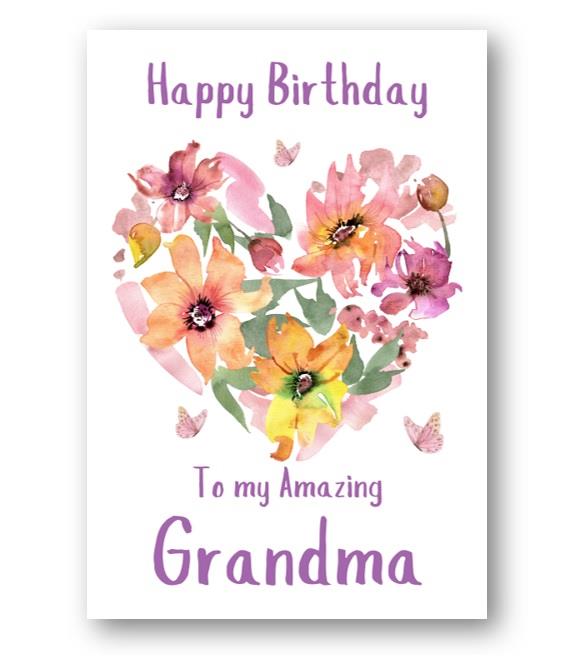 Second Ave Grandma Flower Heart Cute Happy Birthday Card Greetings Card For Her