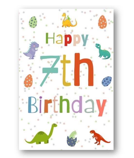 Second Ave 7th Birthday Age 7 Dinosaur Children's Kids Happy Birthday Card Greetings Card For Boys or Girls