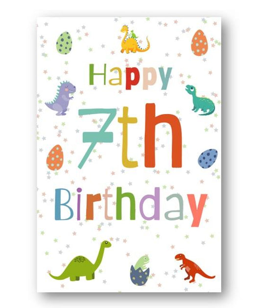 Second Ave 7th Birthday Age 7 Dinosaur Children's Kids Happy Birthday Card Greetings Card For Boys or Girls