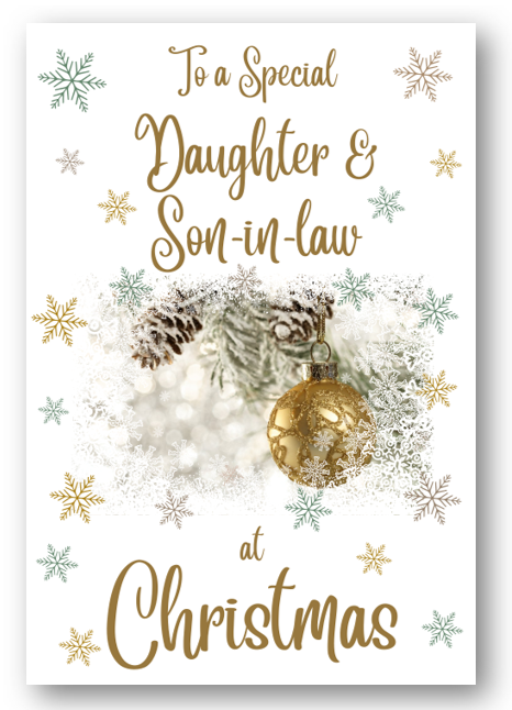 Second Ave Daughter & Son-in-Law Christmas Gold Bauble Xmas Holiday Festive Greetings Card