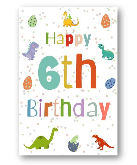 Second Ave 6th Birthday Age 6 Dinosaur Children's Kids Happy Birthday Card Greetings Card For Boys or Girls