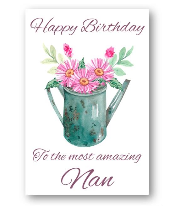 Second Ave Nan Water Can Pink Flowers Cute Happy Birthday Card Greetings Card For Her